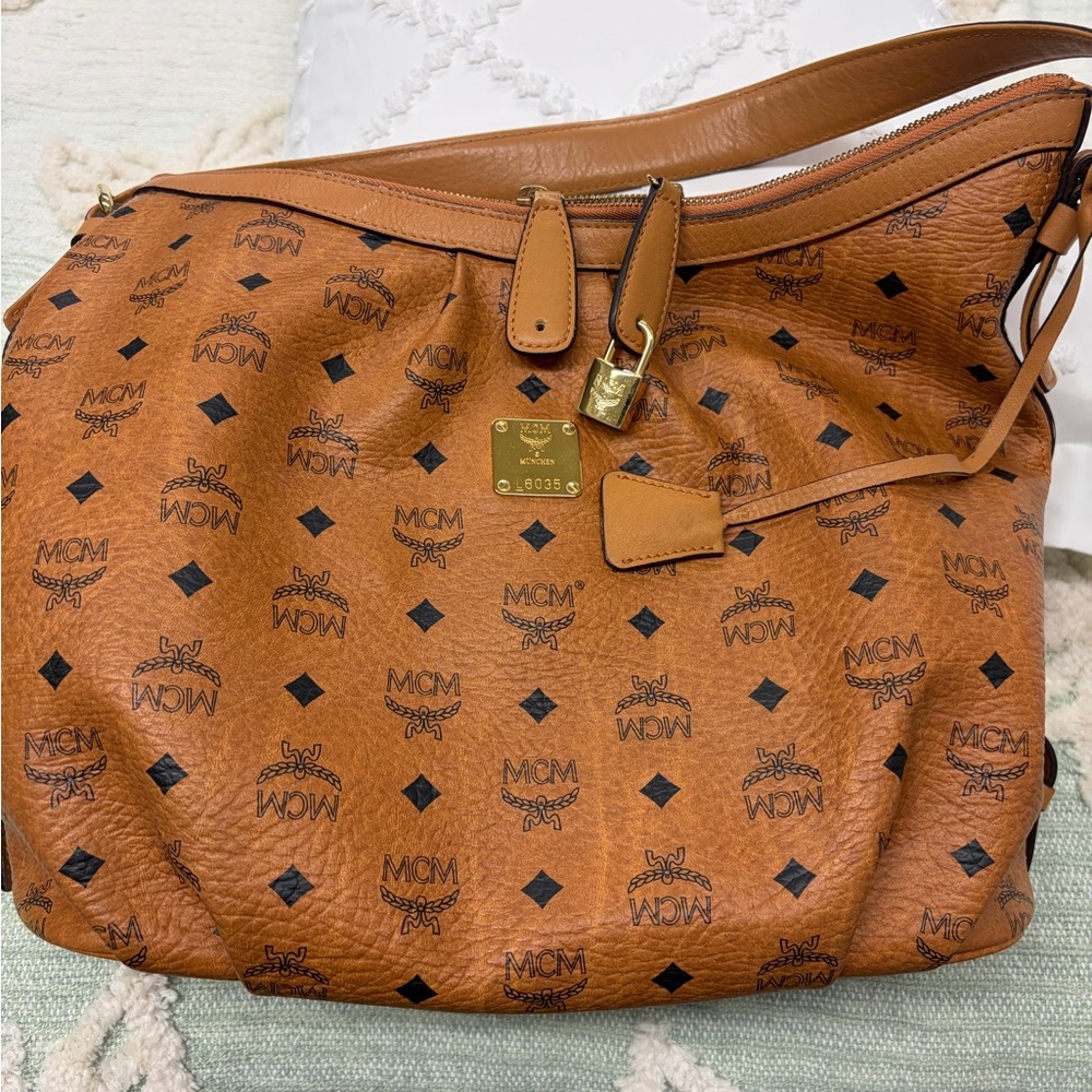 MCM Tan Logo Shoulder Bag